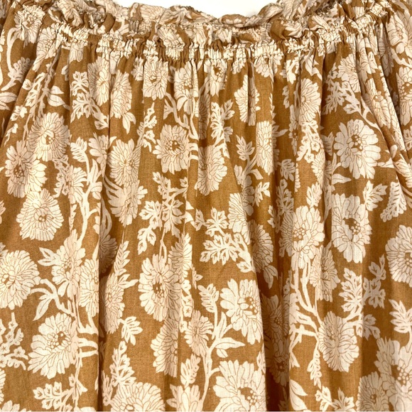 THE GREAT. Garland Floral Off-Shoulder Blouse Beige/Tan Size 2 Medium - Picture 4 of 9